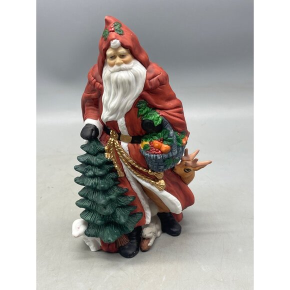 traditions porcelain collectable Santa Claus figurine reindeer tree red 8" READ - Picture 2 of 6